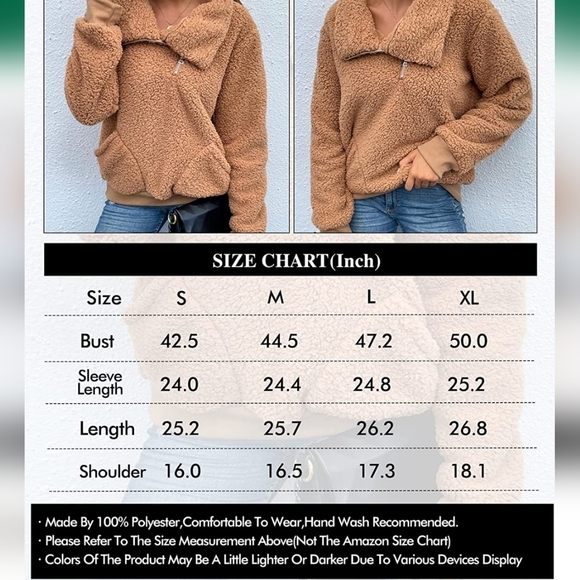 Longyuan Teddy Fleece Lapel Zip Pullover in Black Size L - Picture 9 of 9